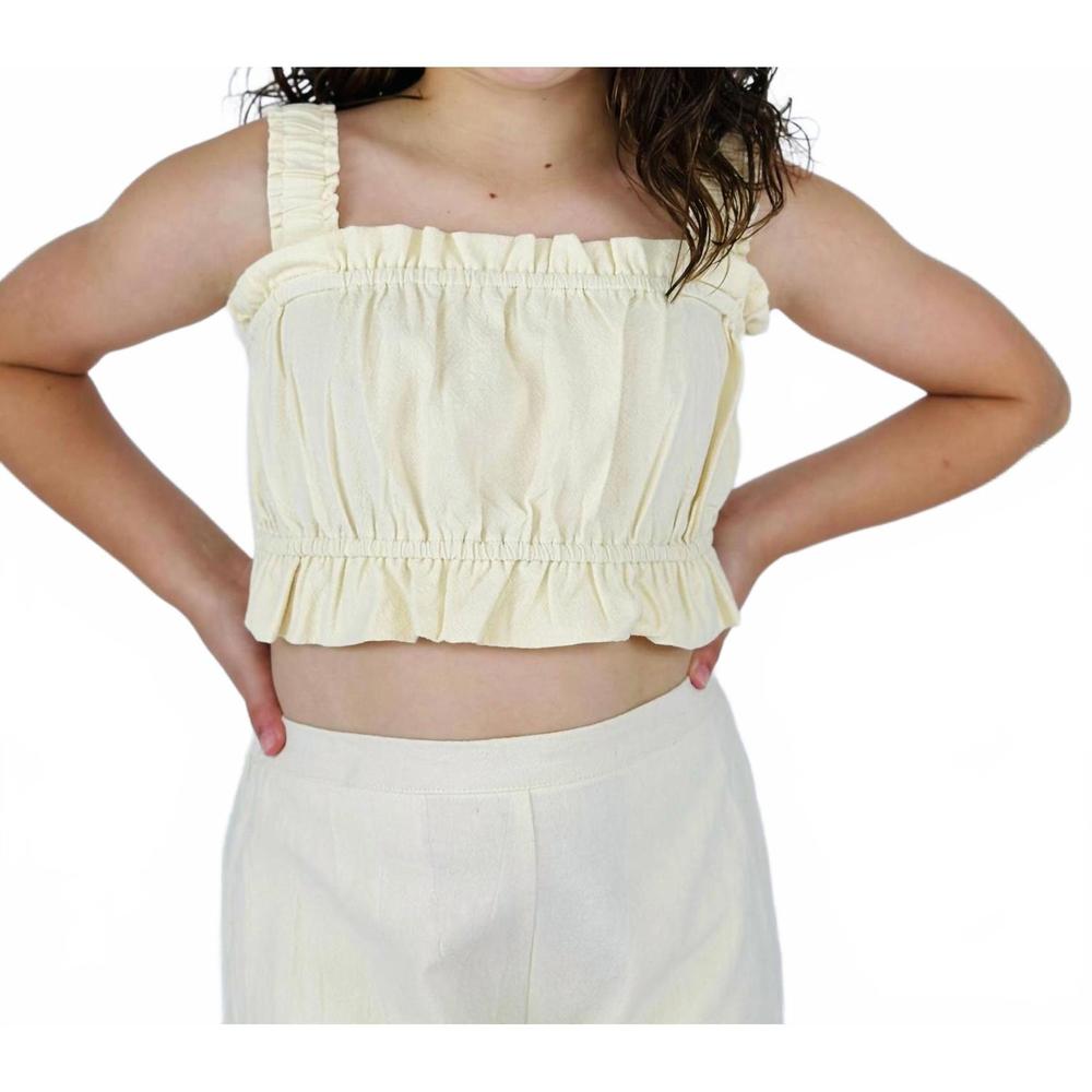 NEW COMPANIA FANTASTICA girl's cropped ruffle top in ivory